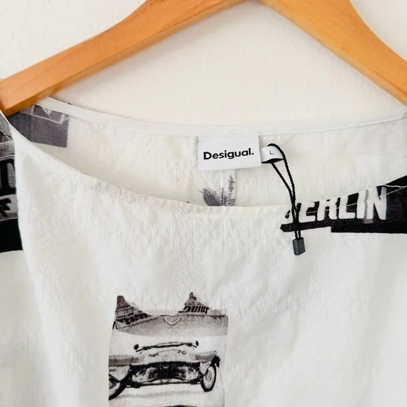 NWOT Desigual Textured Tie Sleeve White & Black Graphic Top - Picture 6 of 6